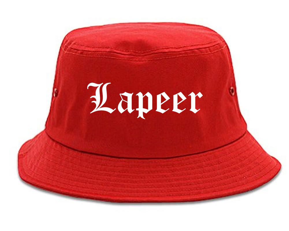 Lapeer Michigan MI Old English Mens Bucket Hat Red