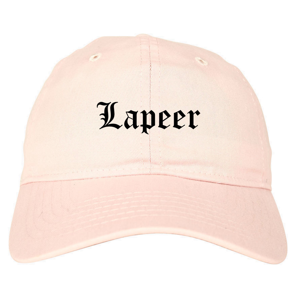 Lapeer Michigan MI Old English Mens Dad Hat Baseball Cap Pink