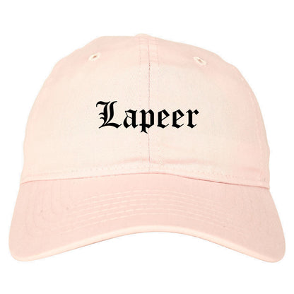 Lapeer Michigan MI Old English Mens Dad Hat Baseball Cap Pink
