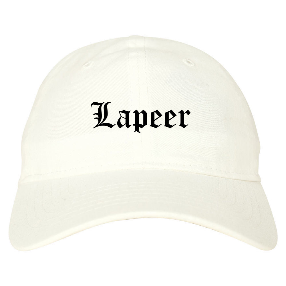 Lapeer Michigan MI Old English Mens Dad Hat Baseball Cap White