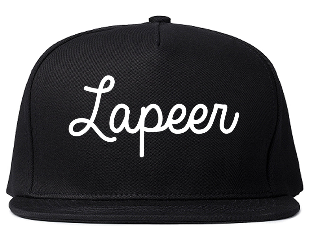 Lapeer Michigan MI Script Mens Snapback Hat Black