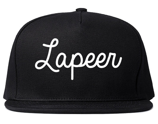 Lapeer Michigan MI Script Mens Snapback Hat Black