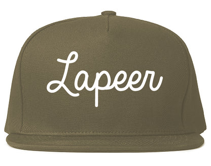 Lapeer Michigan MI Script Mens Snapback Hat Grey