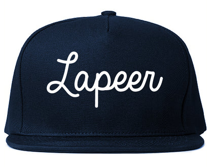 Lapeer Michigan MI Script Mens Snapback Hat Navy Blue