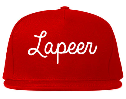 Lapeer Michigan MI Script Mens Snapback Hat Red