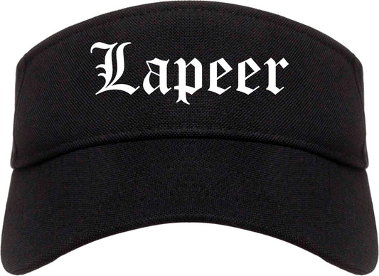 Lapeer Michigan MI Old English Mens Visor Cap Hat Black