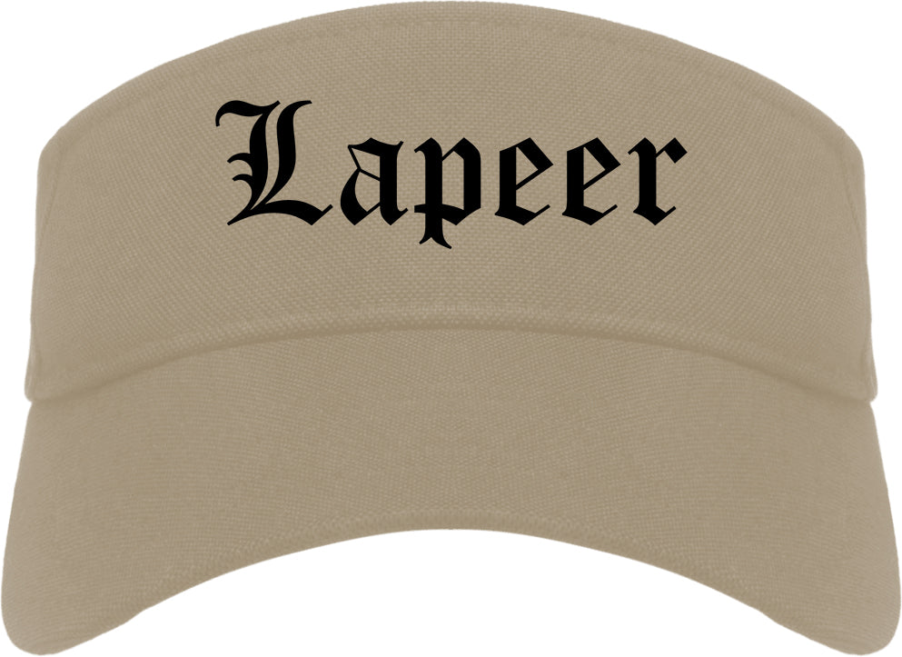 Lapeer Michigan MI Old English Mens Visor Cap Hat Khaki