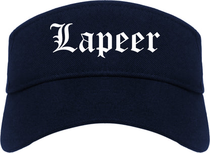 Lapeer Michigan MI Old English Mens Visor Cap Hat Navy Blue