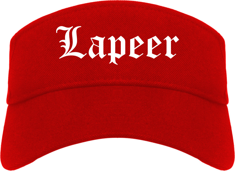 Lapeer Michigan MI Old English Mens Visor Cap Hat Red