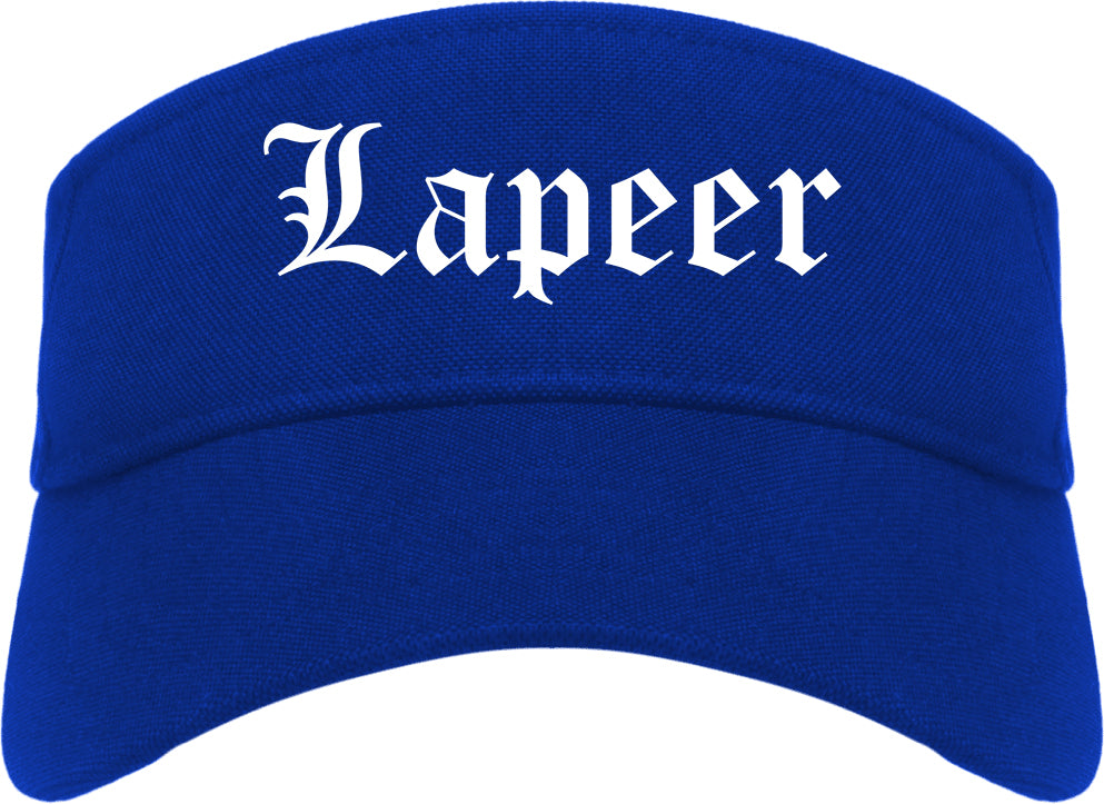 Lapeer Michigan MI Old English Mens Visor Cap Hat Royal Blue