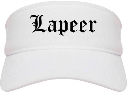 Lapeer Michigan MI Old English Mens Visor Cap Hat White