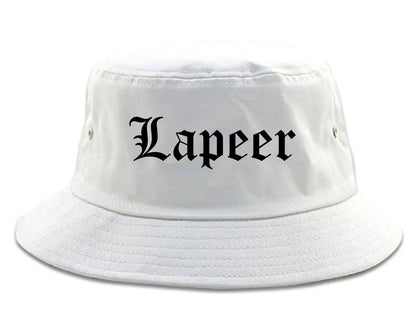 Lapeer Michigan MI Old English Mens Bucket Hat White