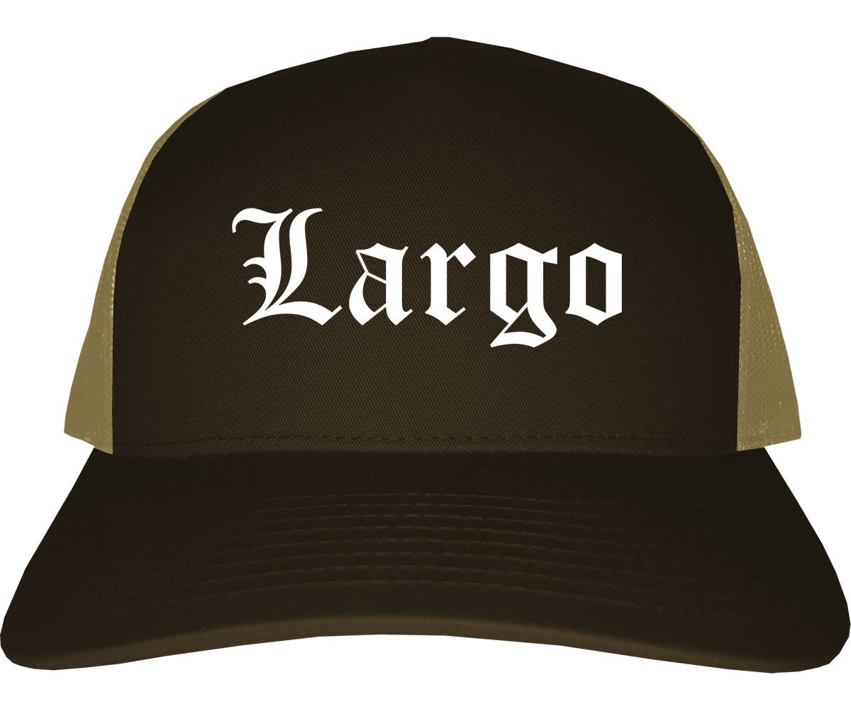 Largo Florida FL Old English Mens Trucker Hat Cap Brown