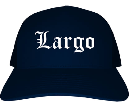 Largo Florida FL Old English Mens Trucker Hat Cap Navy Blue