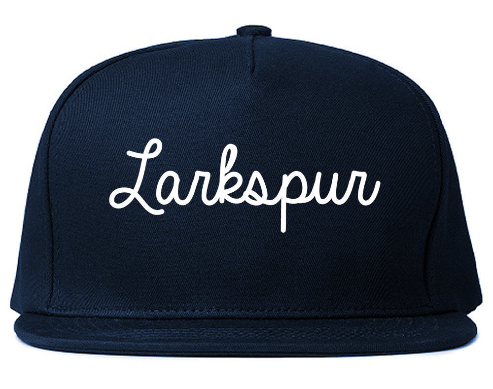 Larkspur California CA Script Mens Snapback Hat Navy Blue
