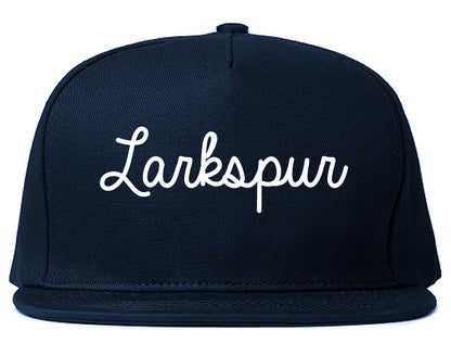 Larkspur California CA Script Mens Snapback Hat Navy Blue