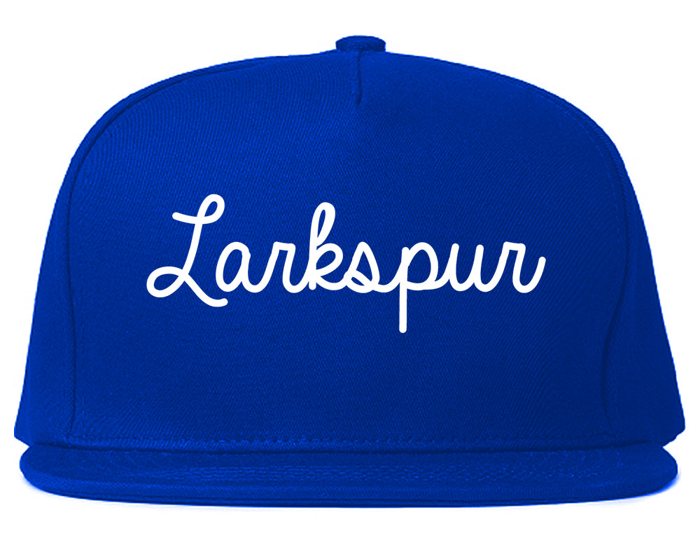 Larkspur California CA Script Mens Snapback Hat Royal Blue