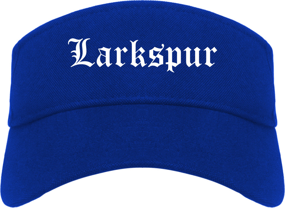 Larkspur California CA Old English Mens Visor Cap Hat Royal Blue