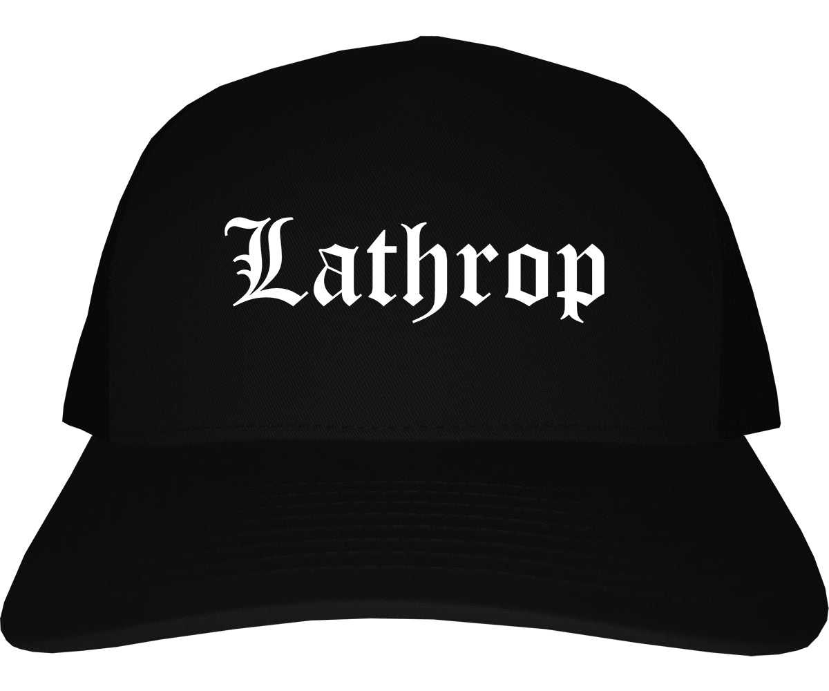 Lathrop California CA Old English Mens Trucker Hat Cap Black