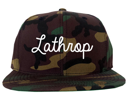 Lathrop California CA Script Mens Snapback Hat Army Camo