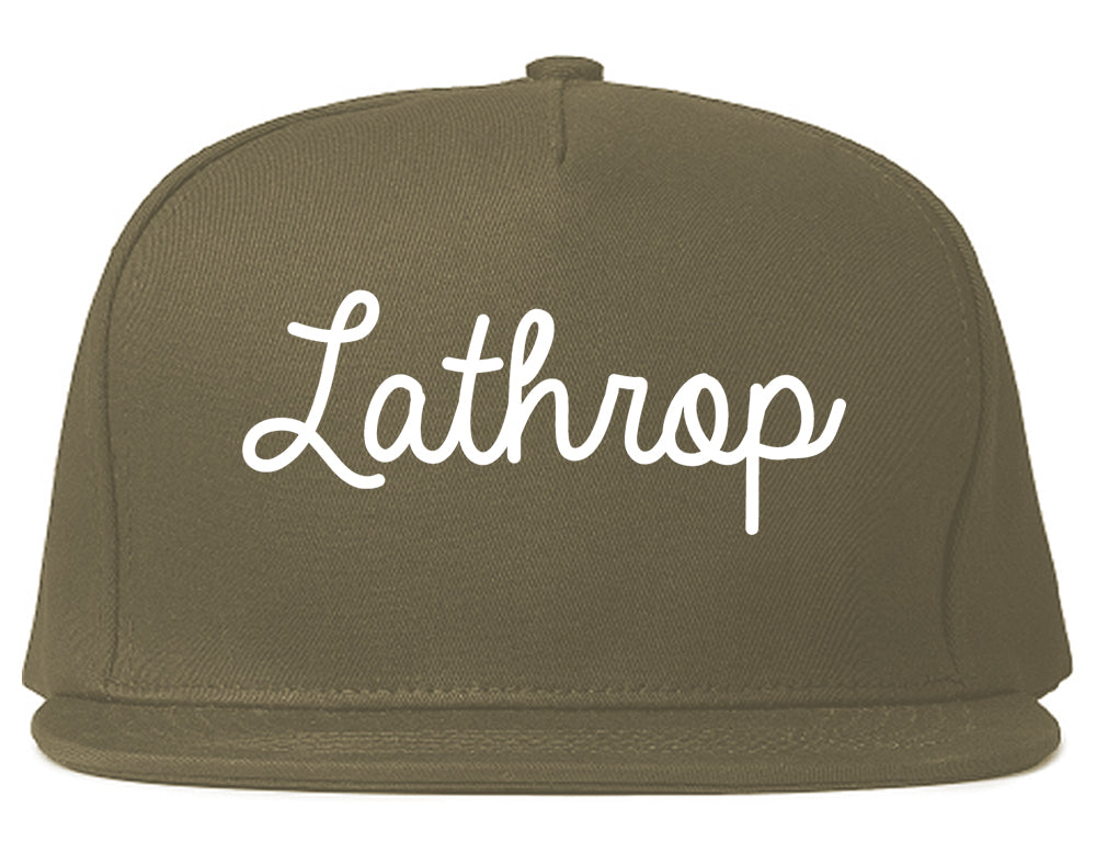 Lathrop California CA Script Mens Snapback Hat Grey