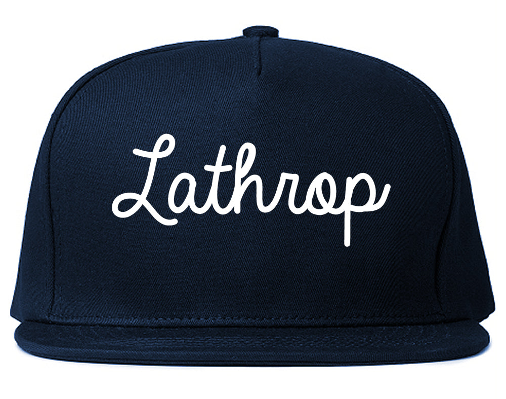 Lathrop California CA Script Mens Snapback Hat Navy Blue