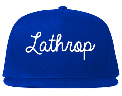 Lathrop California CA Script Mens Snapback Hat Royal Blue