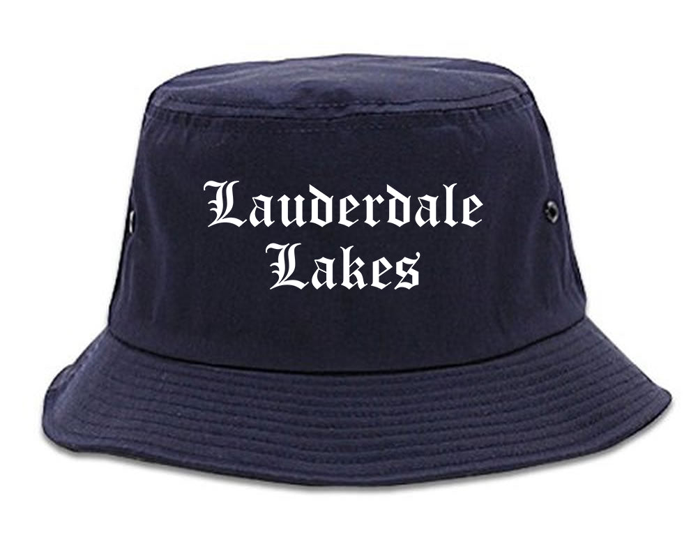 Lauderdale Lakes Florida FL Old English Mens Bucket Hat Navy Blue