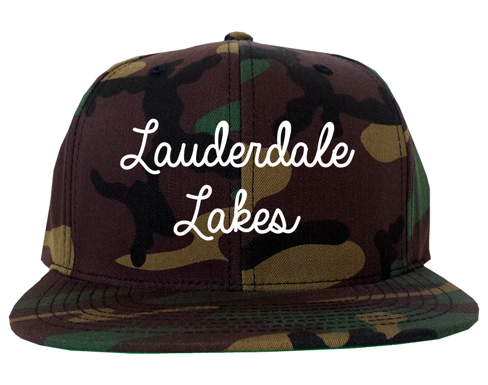 Lauderdale Lakes Florida FL Script Mens Snapback Hat Army Camo