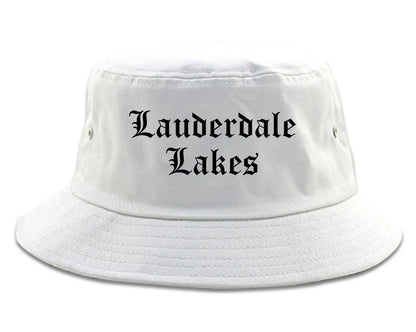 Lauderdale Lakes Florida FL Old English Mens Bucket Hat White