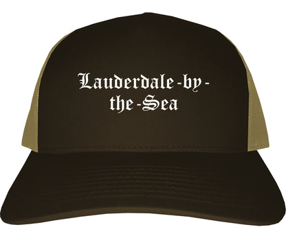 Lauderdale by the Sea Florida FL Old English Mens Trucker Hat Cap Brown
