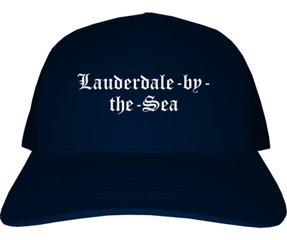 Lauderdale by the Sea Florida FL Old English Mens Trucker Hat Cap Navy Blue