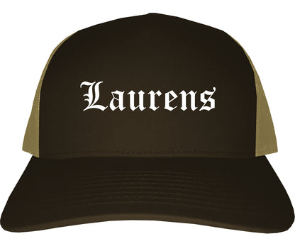 Laurens South Carolina SC Old English Mens Trucker Hat Cap Brown