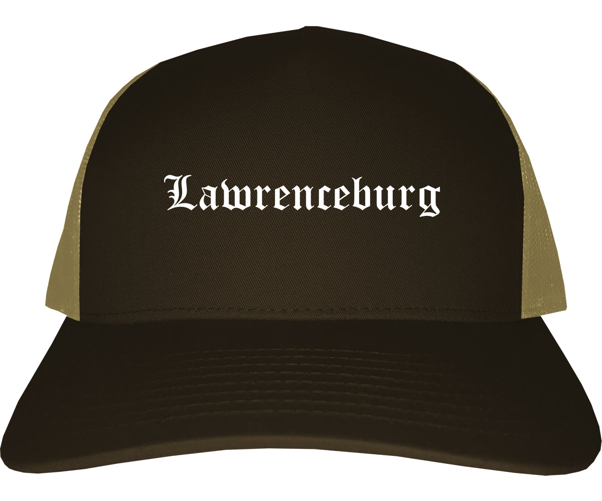 Lawrenceburg Kentucky KY Old English Mens Trucker Hat Cap Brown