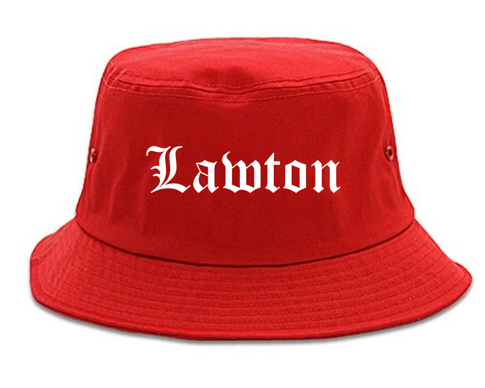 Lawton Oklahoma OK Old English Mens Bucket Hat Red