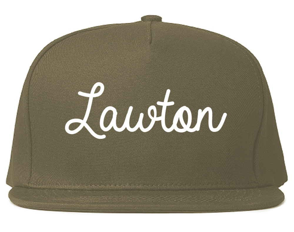 Lawton Oklahoma OK Script Mens Snapback Hat Grey
