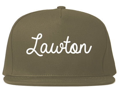 Lawton Oklahoma OK Script Mens Snapback Hat Grey
