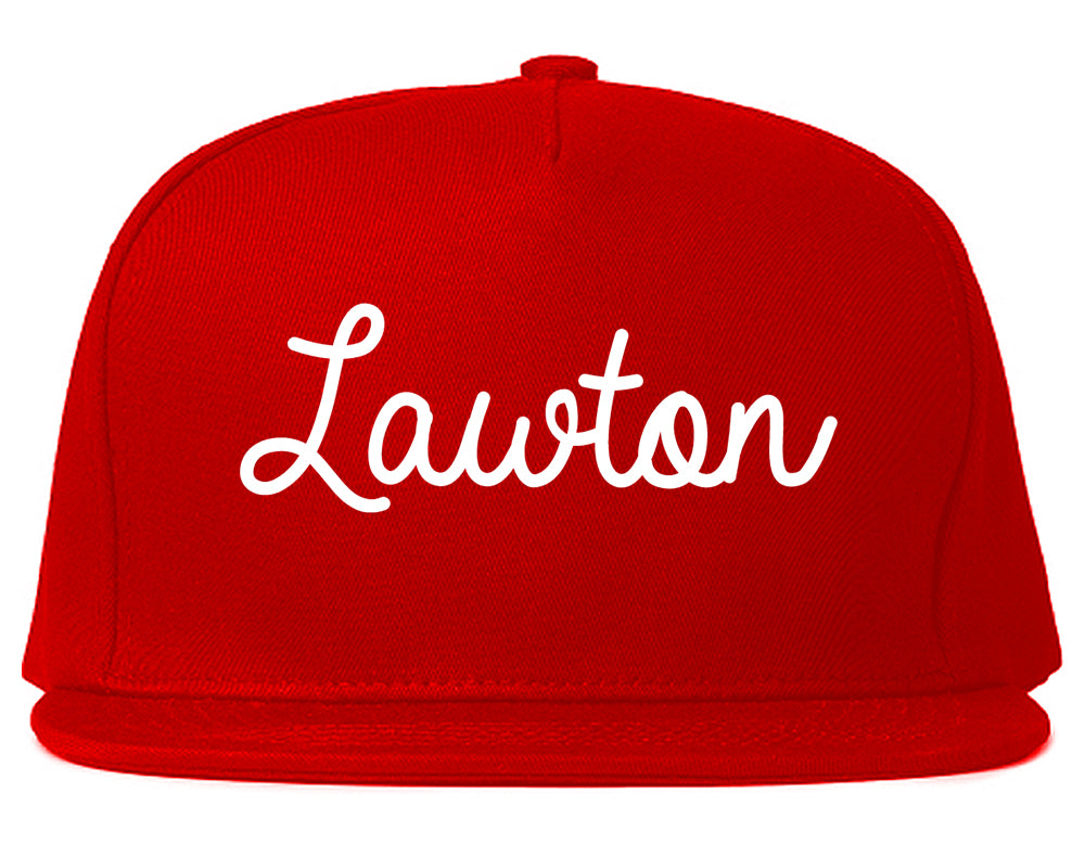 Lawton Oklahoma OK Script Mens Snapback Hat Red