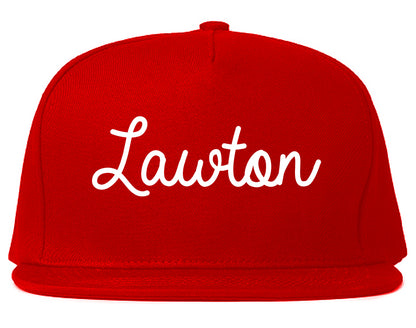 Lawton Oklahoma OK Script Mens Snapback Hat Red