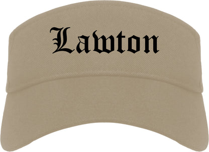 Lawton Oklahoma OK Old English Mens Visor Cap Hat Khaki