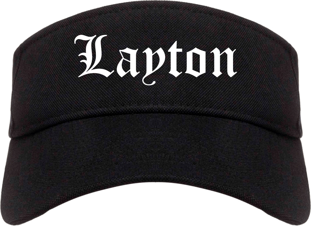 Layton Utah UT Old English Mens Visor Cap Hat Black
