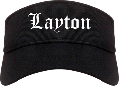 Layton Utah UT Old English Mens Visor Cap Hat Black