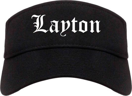 Layton Utah UT Old English Mens Visor Cap Hat Black