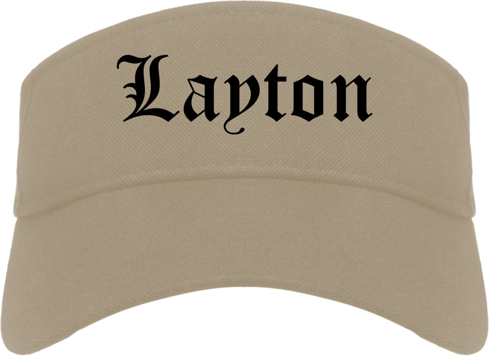 Layton Utah UT Old English Mens Visor Cap Hat Khaki