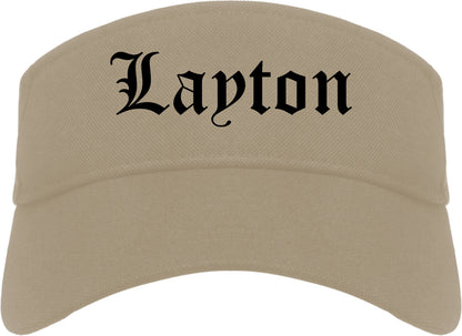 Layton Utah UT Old English Mens Visor Cap Hat Khaki