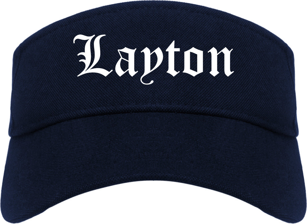 Layton Utah UT Old English Mens Visor Cap Hat Navy Blue