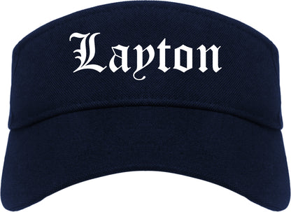 Layton Utah UT Old English Mens Visor Cap Hat Navy Blue