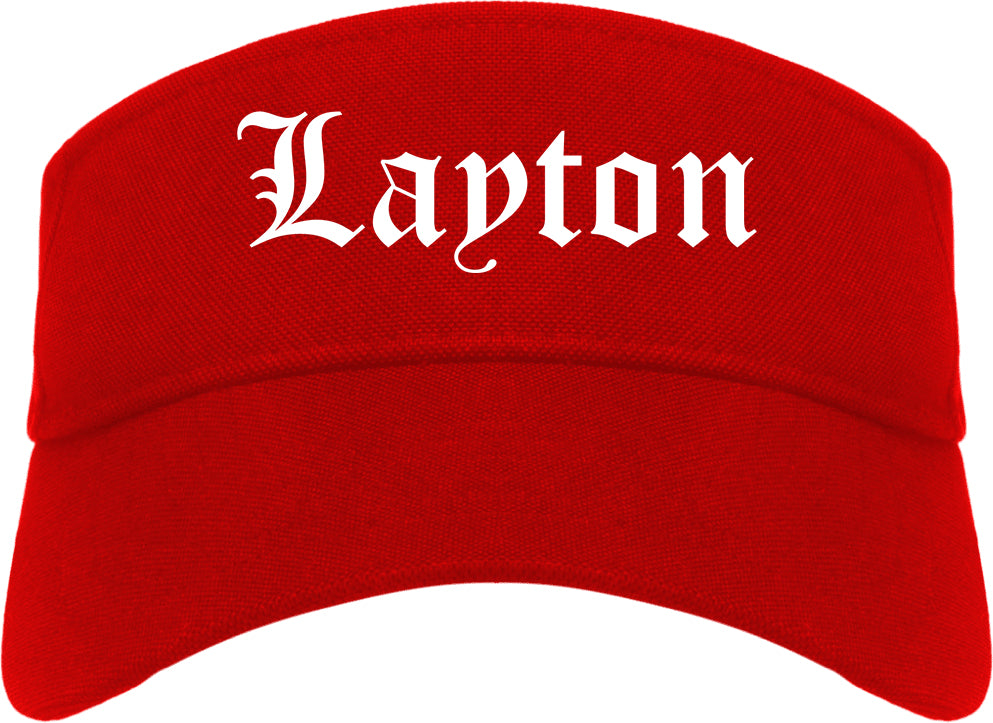 Layton Utah UT Old English Mens Visor Cap Hat Red