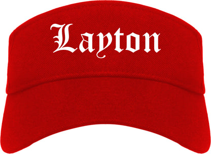 Layton Utah UT Old English Mens Visor Cap Hat Red
