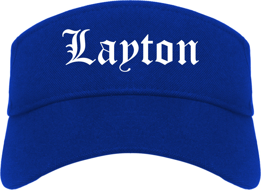 Layton Utah UT Old English Mens Visor Cap Hat Royal Blue